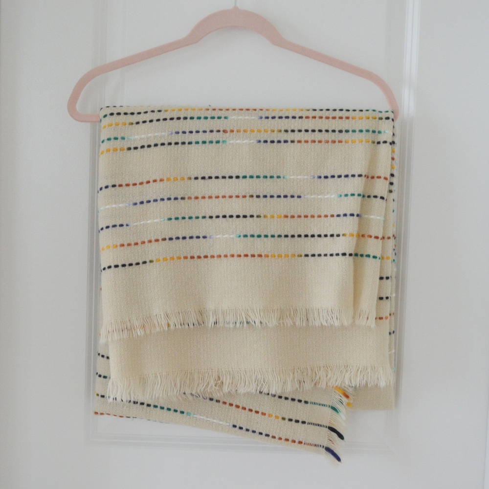 Cream and Multi Color Thread Blanket Scarf - Picture 4 of 5
